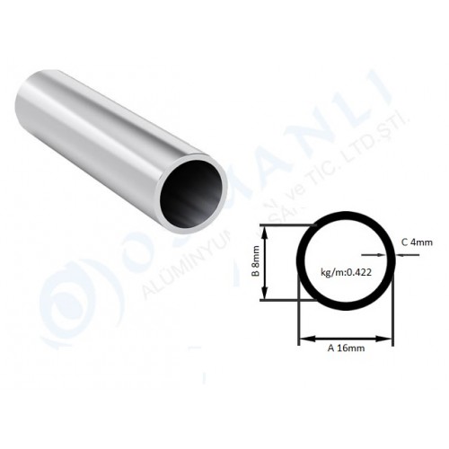 Alüminyum Boru Dış Çap 16mm X Et Kalınlık 4mm Alüminyum Boru Dış Çap 16mm X Et Kalınlık 4mm